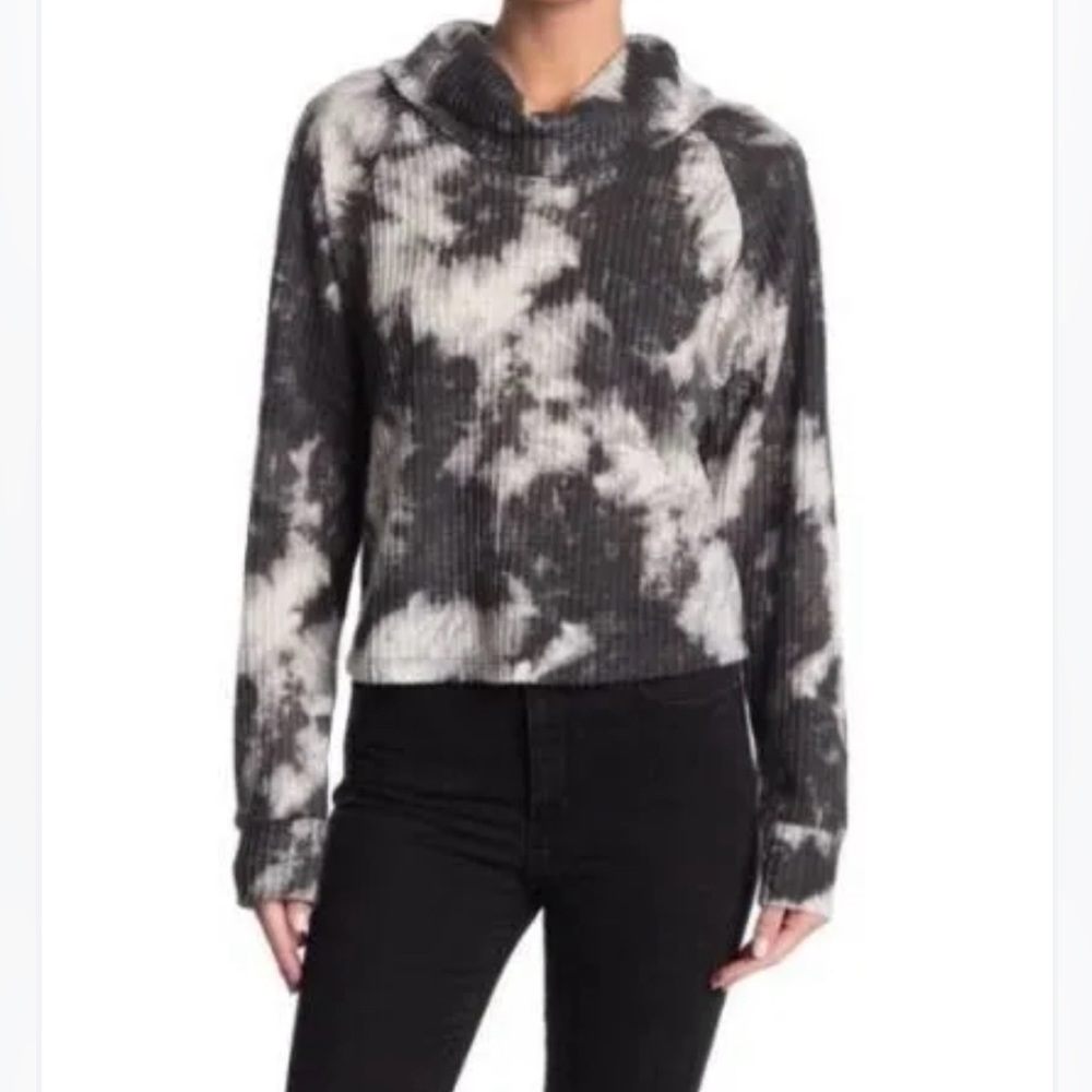 New! Abound long sleeve funnel neck thermal waffle sweater, tie dye, size medium